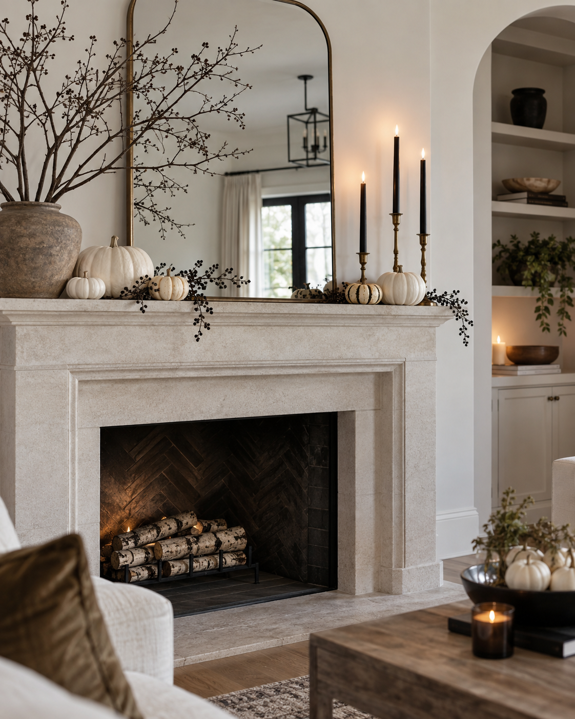 decorate With a Minimal Neutral Halloween Palette, shown in a realistic HomeTrendora-style room