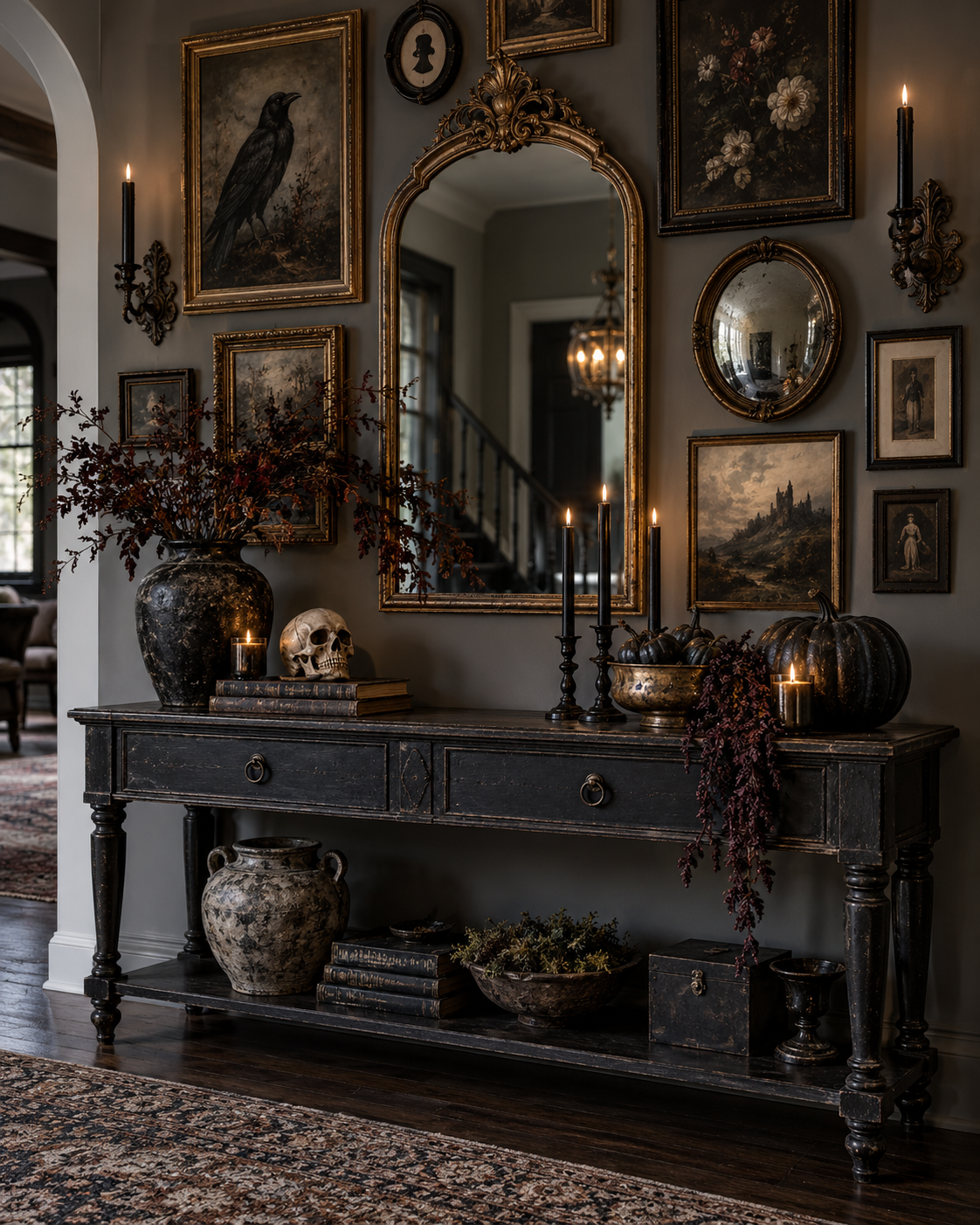 layer Frames and Mirrors for a Haunted-Gallery Effect, shown in a realistic HomeTrendora-style room