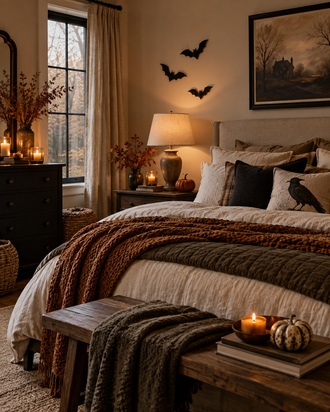 create a Budget Halloween Display From Simple Materials, shown in a realistic HomeTrendora-style room