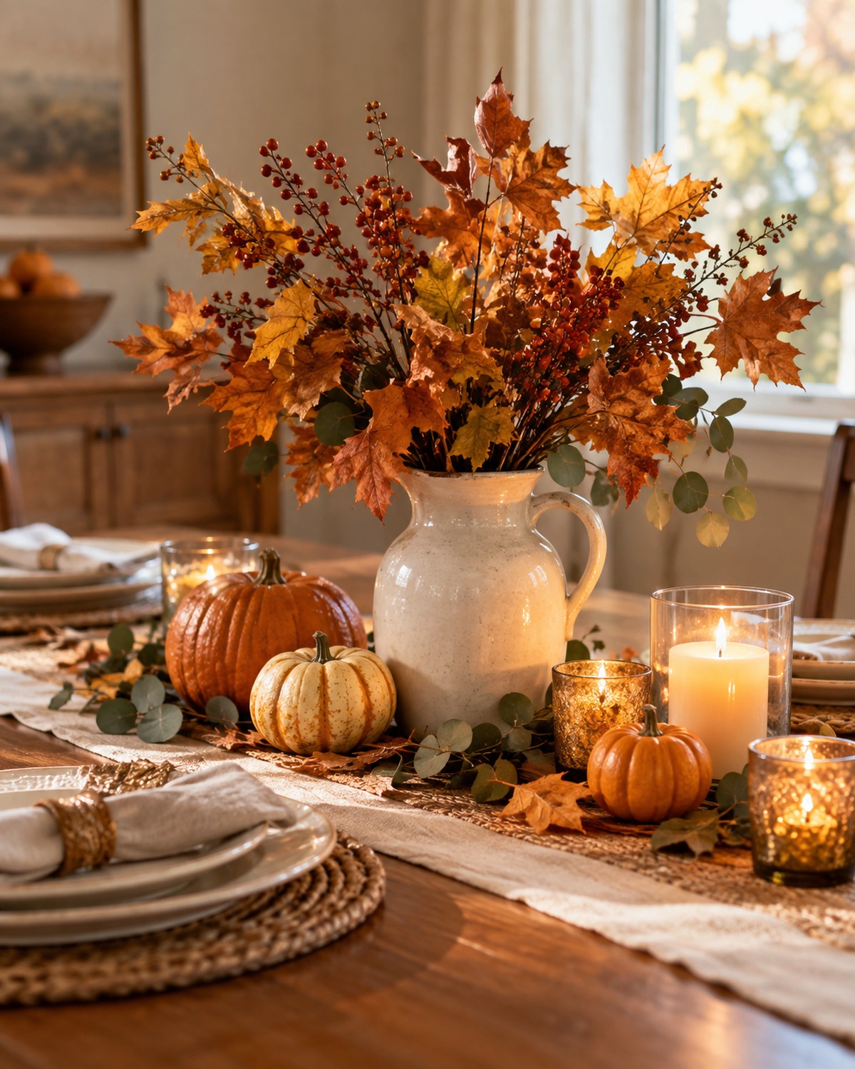 set a Simple Harvest Dining Table, shown in a realistic HomeTrendora-style room