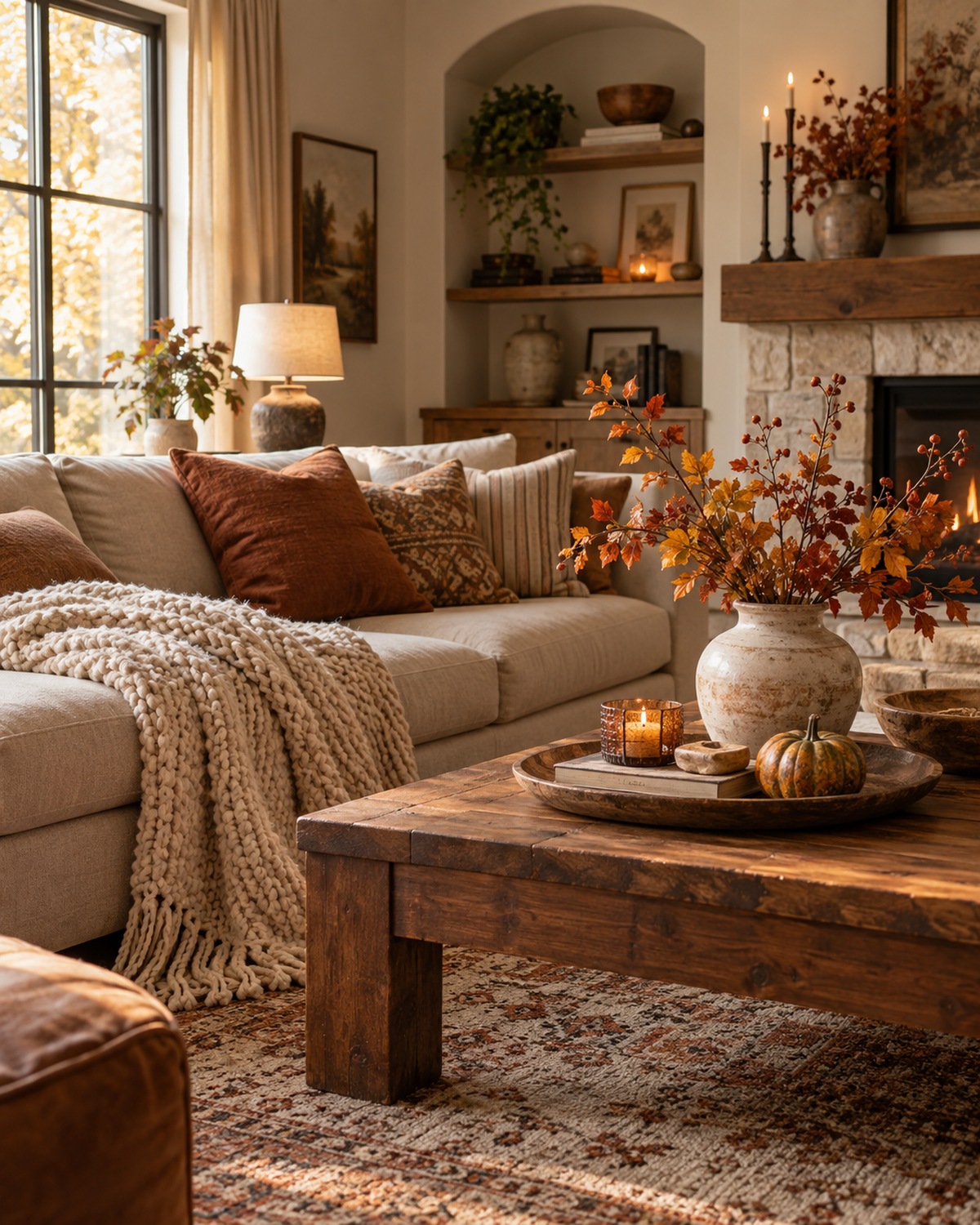 restyle a Living-Room Coffee Table for Fall, shown in a realistic HomeTrendora-style room